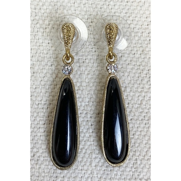 Vintage 1928 brand art deco faux onyx dangle earrings - Picture 1 of 4
